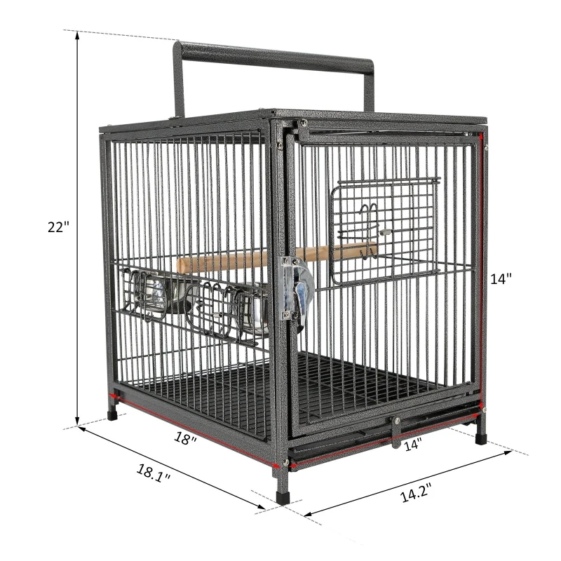 PawHut 22" Bird Carrier Cage Parrot Macaw Travel Cage Portable Elevated Aviary House with Feeding Bowls