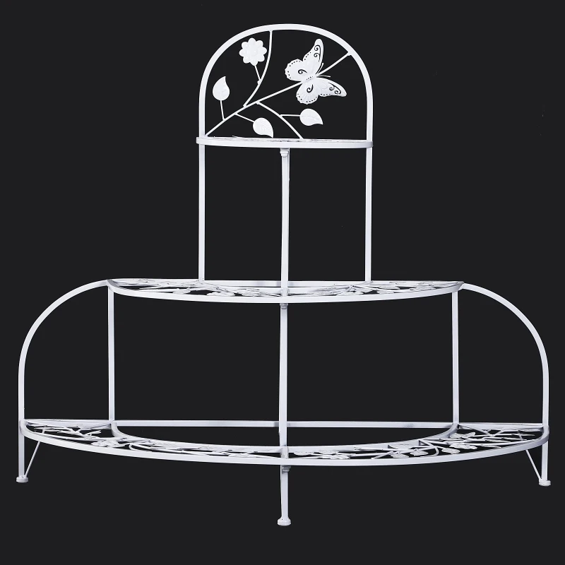 Outsunny 3 Tier Plant Stand Metal Butterfly Leaf Outdoor Potted - White