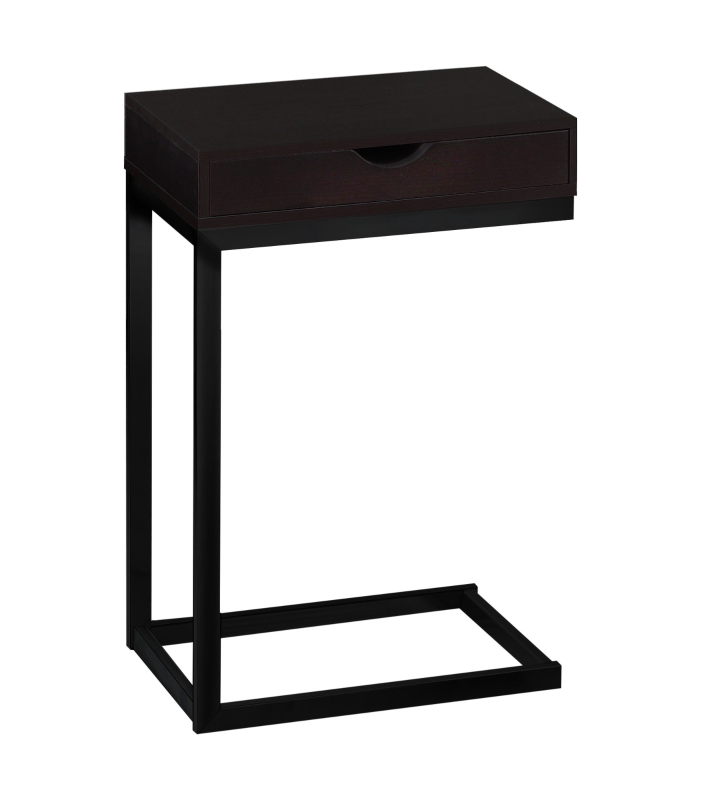 Monarch 24" Contemporary Wood Grain-Look Black Metal Base C-Shaped Side Accent Table with Storage Drawer - Dark Espresso Brown Finish