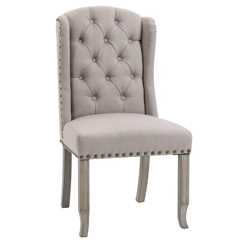 HOMCOM Button Tufted Dining Chair, French Accent Chair with Wingback, Nailhead Trim and Wood Legs, Beige