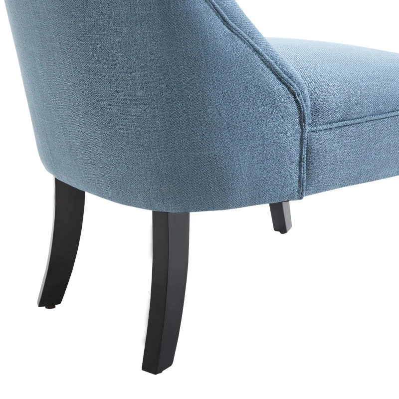 HOMCOM Small Button-Tufted Accent Chair Mid-Back Leisure Armchair with Upholstered Fabric, Solid Wood Legs, and Support Pillow, Blue