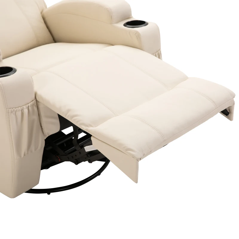 HOMCOM Faux Leather Recliner Chair with Massage, Vibration, Muti-function Padded Sofa Chair with Remote Control, 360 Degree Swivel Seat with Dual Cup Holders, Beige