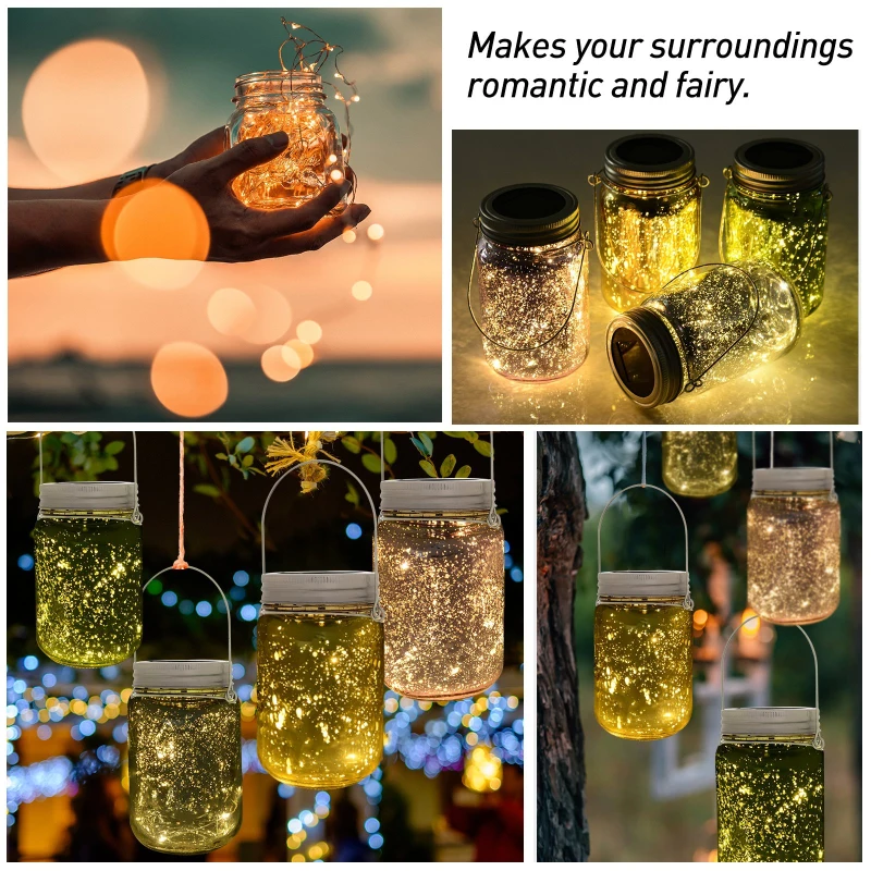 Outsunny 4-Pcs Glass Jar String Light w/ Handle Portable LED Multi Color