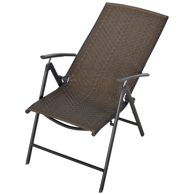 Outsunny Set of 2 Rattan Wicker Patio Dining Chairs with  Backrest Adjustable and Folding Design, Outdoor Recliner Set for Garden, Backyard, Lawn, Balcony, Mixed Gray