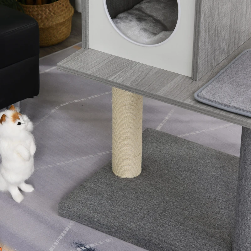 PawHut Multi-level Cat Tree with Scratching Posts House and Baskets Grey White