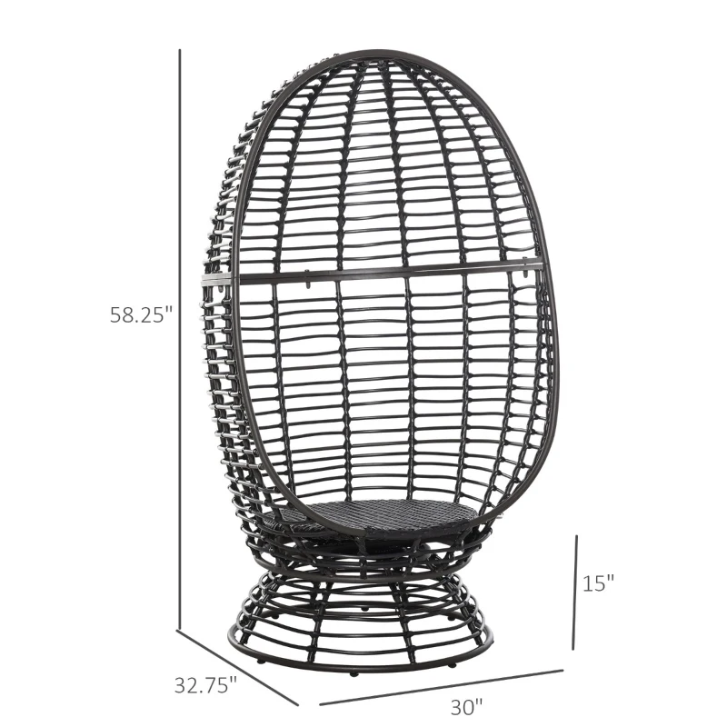 Outsunny Outdoor Wicker Egg Chair with Cushion, Lounge Chair Rattan 360 Degree Round Basket Chair for Backyard Garden Lawn Indoor Living Room, Brown