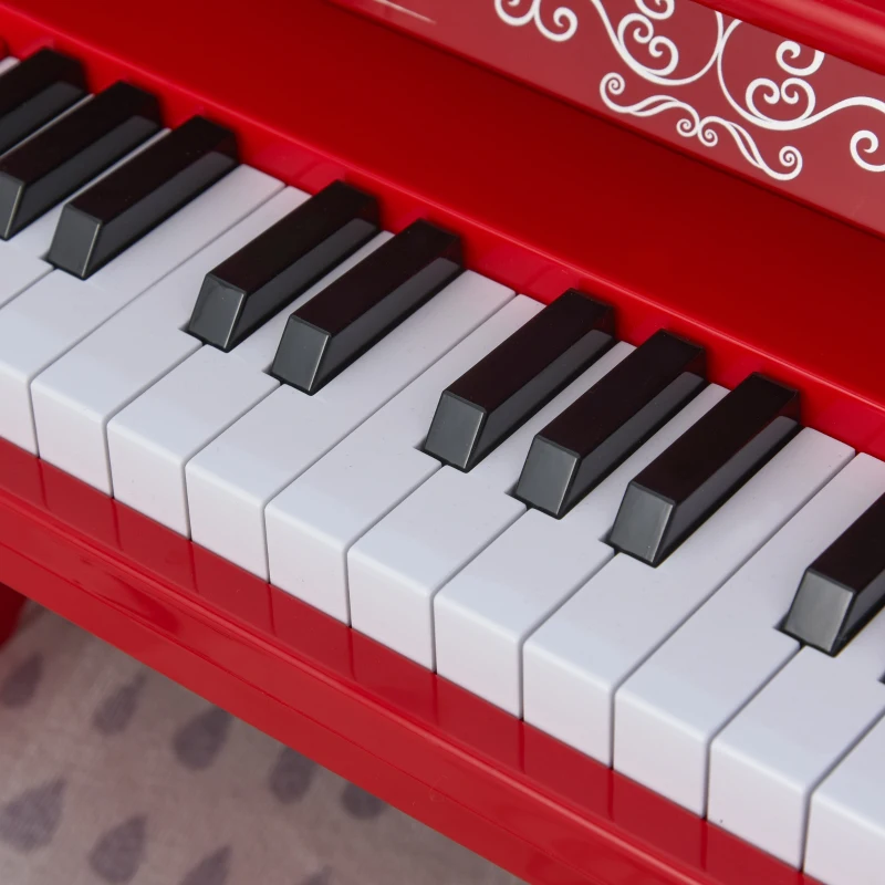 Qaba Kids Mini Piano Toy with 25 Keys Simulated Piano Sound, a Realistic Piano Look, &  Side Book Holder, Red