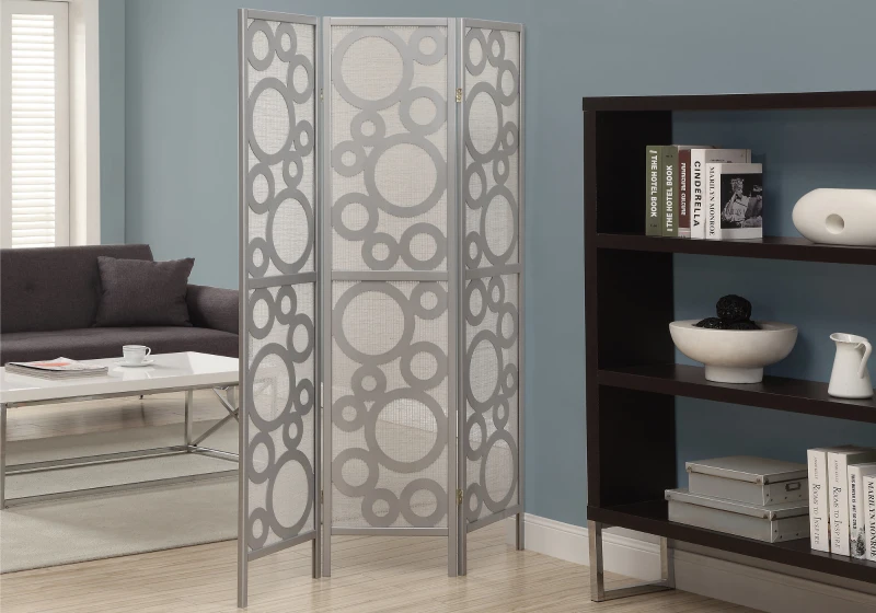 Monarch 3-Panel Contemporary Bubble Design Folding Privacy Screen Room Divider - Silver Wood Frame