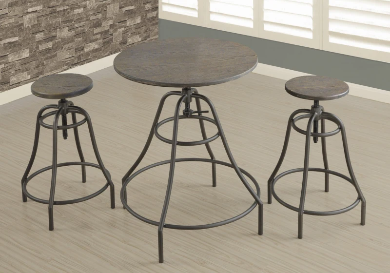 Monarch 3 Piece Distressed Wood Top Pub Table and Barstool Chair Dining Set