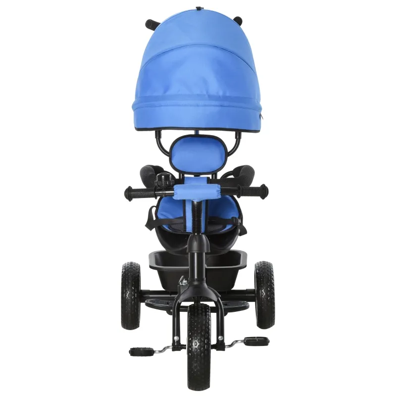 Qaba Baby Tricycle 2 In 1 Trike with Adjustable Canopy Detachable Guardrail Belt for Age 6-60 Months, Blue