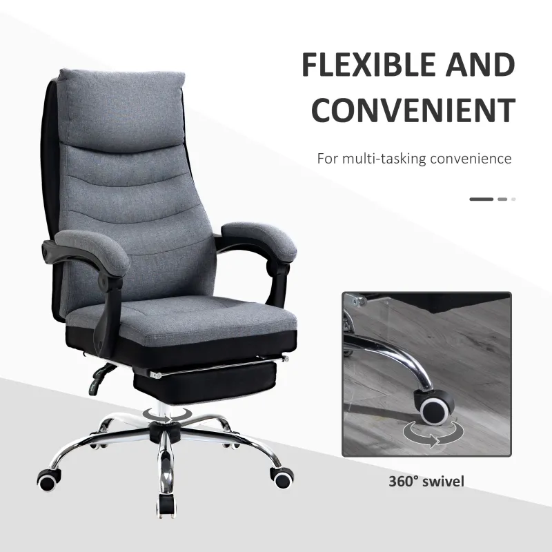 Vinsetto Office Chair High Back Computer Desk Chair 360° Swivel Adjustable Recliner Chair with Padded Armrest and Retractable Footrest