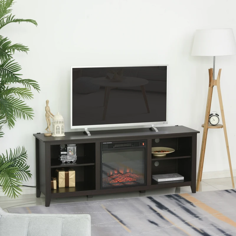 HOMCOM 60" W x 23.5" H Electric Fireplace Mantel TV Stand, Media Console Center Cabinet with 2 Adjustable Shelves, 4 Cable Management Holes and Fits up to 65" TV, Dark Brown