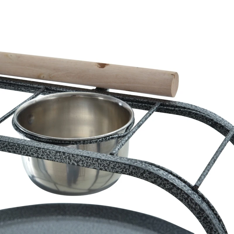 PawHut Parrot Stand Large Bird Perch Stand with Toy Hook & 3 Ladders, Parrot Perch with Easy Grip, Bird Wooden Stand, Gray