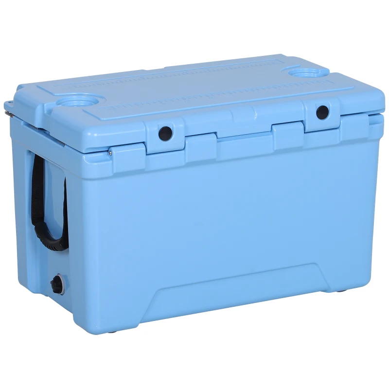 Outsunny 50 Quart Heavy Duty Ice Cooler Outdoor Insulated Cooling Box Easy Portable Cooling Bin Blue