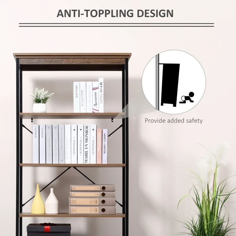 HOMCOM 4-Tier Industrial Modern Style Open Standing Bookshelf Organizer Storage Rack for Living Room, Bedroom, Brown / Black