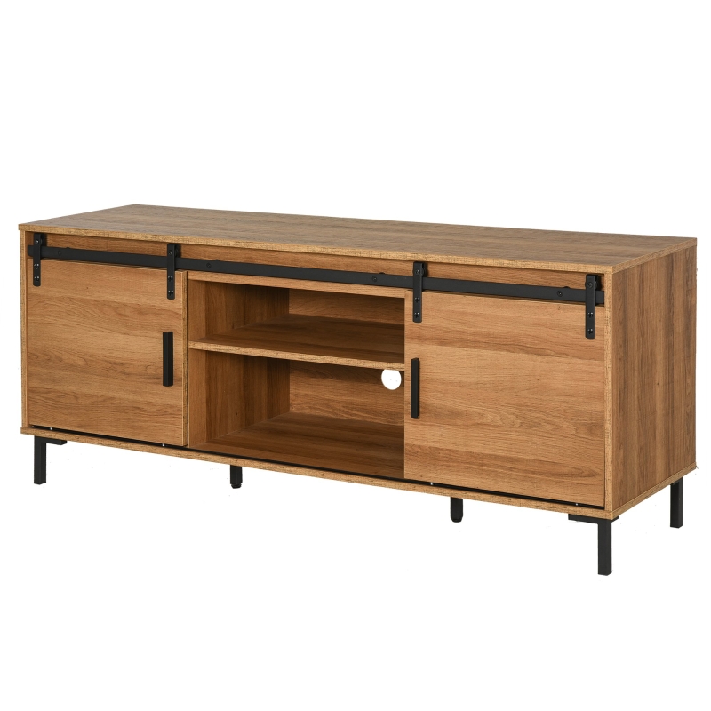 HOMCOM Natural Wood Vintage Table and TV Cabinet With Sliding Door, Back Cable Hole For Living Room - Wood