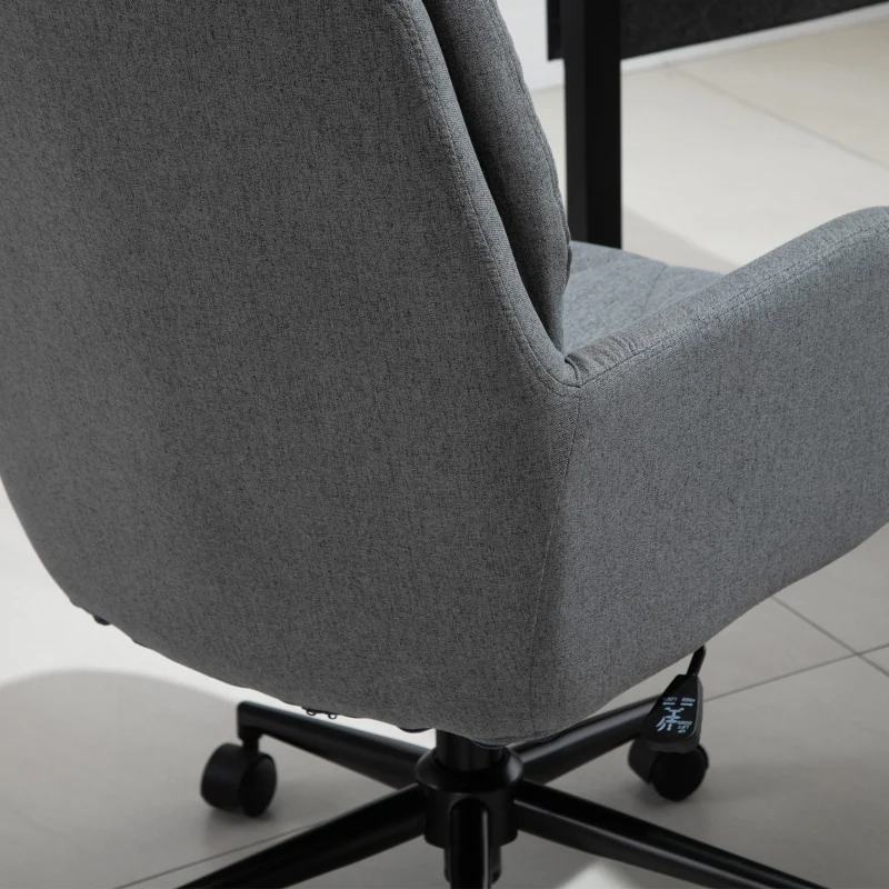 Vinsetto Office Chair Swivel Upholstered Task Chair with Double Thick Padded Backrest, Adjustable Height, Soft Cushioned Seat and 5 Wheels, Grey