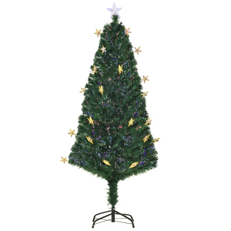 HOMCOM 5 Feet Prelit Artificial Christmas Tree with Fiber Optic LED Light, Holiday Home Xmas Decoration, Green