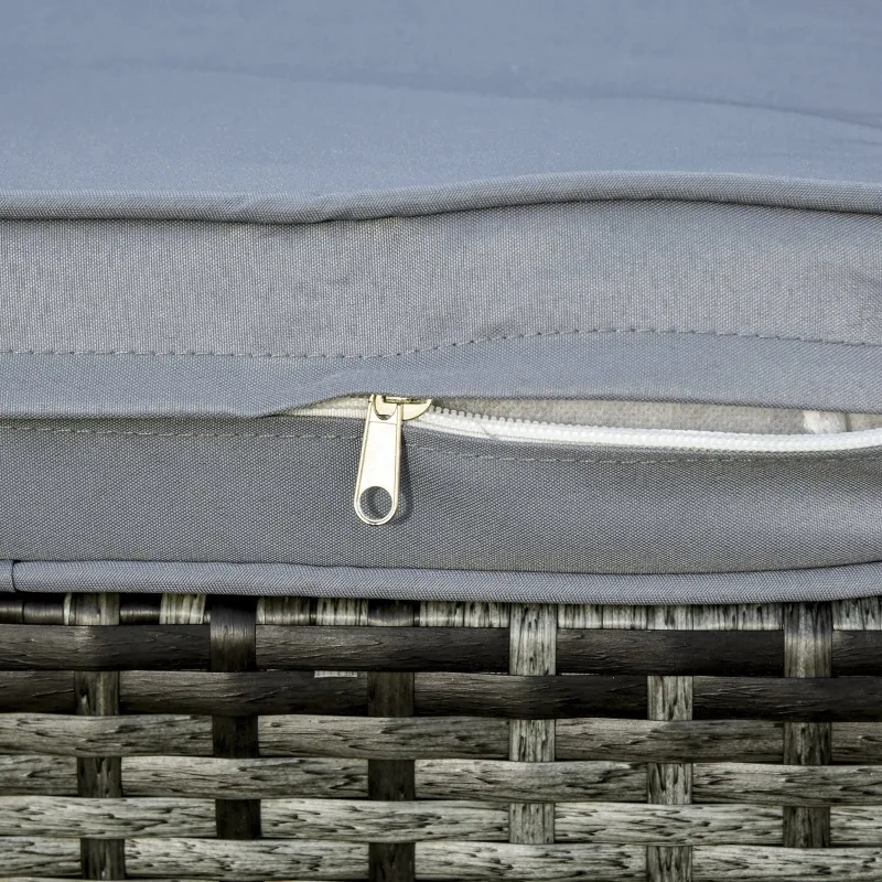 Outsunny 3 Piece Patio Furniture Set, Rattan Outdoor Sofa Set with Chaise Lounge & Loveseat, Soft Cushions, Tempered Glass Table, L-Shaped Sectional Couch, Light Gray