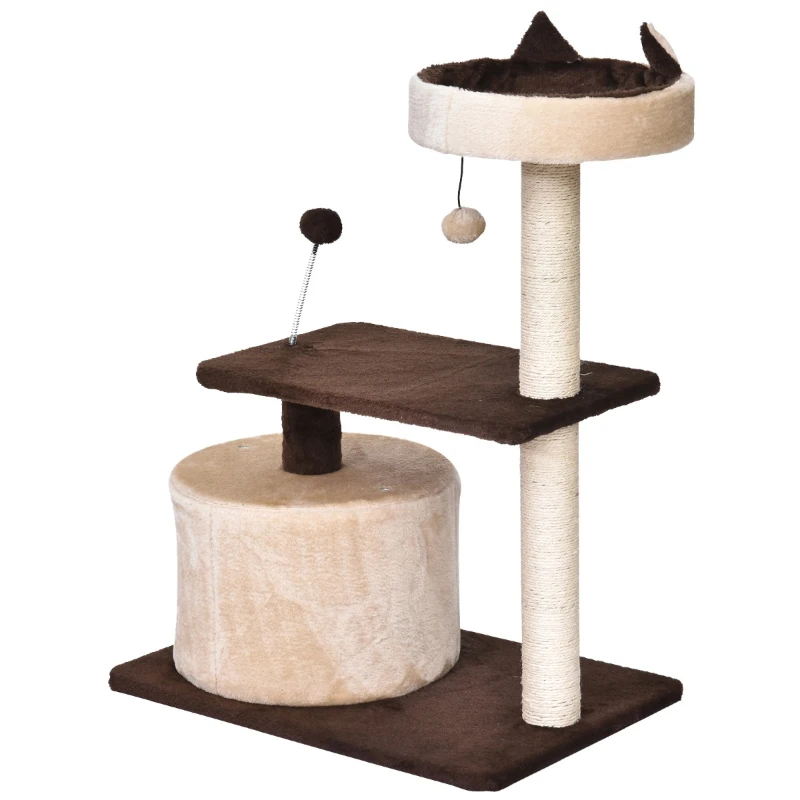 PawHut 81cm/32" Multi-level Cat Tree Scratcher Kitty Activity Center,Condo, Perch, Jumping Platforms,Toys Brown and Beige