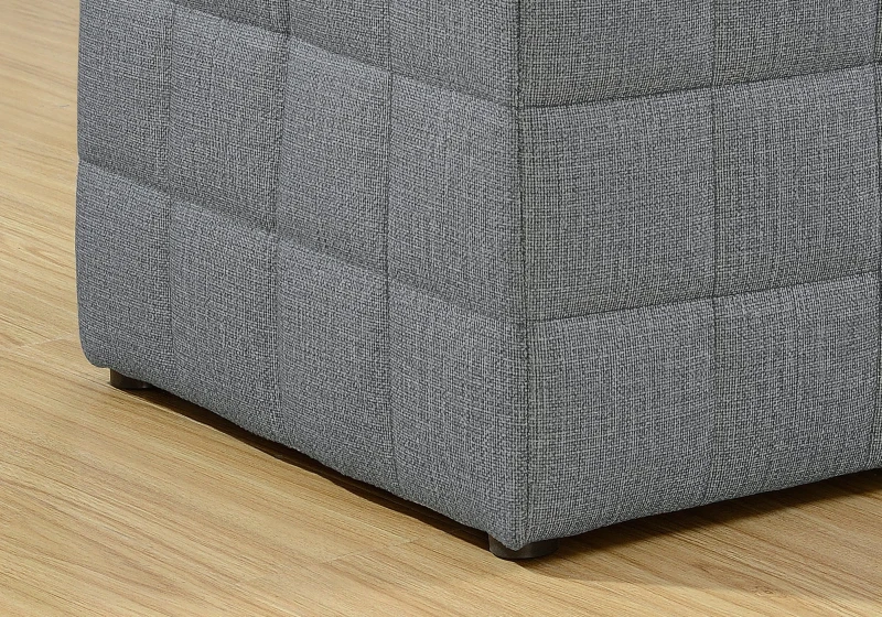Monarch Padded Linen-Look Tufted Cube Ottoman - Light Grey