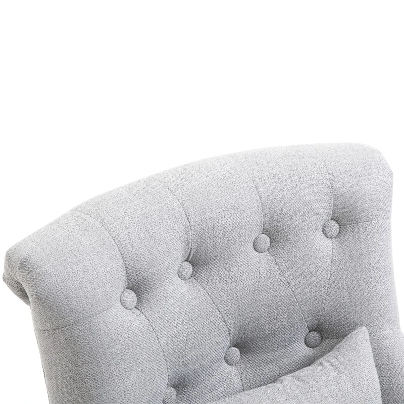 HOMCOM Small Button-Tufted Accent Chair Mid-Back Leisure Armchair with Upholstered Fabric, Solid Wood Legs, and Support Pillow, Grey