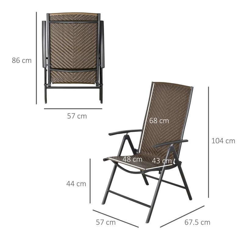 Outsunny Set of 2 Rattan Wicker Patio Dining Chairs with  Backrest Adjustable and Folding Design, Outdoor Recliner Set for Garden, Backyard, Lawn, Balcony, Mixed Gray