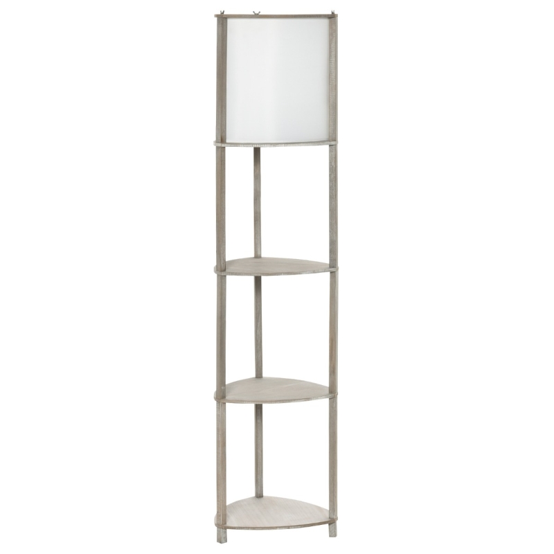 HOMCOM Floor Lamp with Display Shelves, Modern Standing Lamps with Footswitch, Solid Wood Nightstand Tower Lamp for Living Room Bedroom and Office