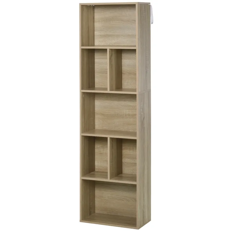HOMCOM 5-Tier Contemporary Wood Bookcase with Open Storage Display Rack for Home, Office, and Study - Oak