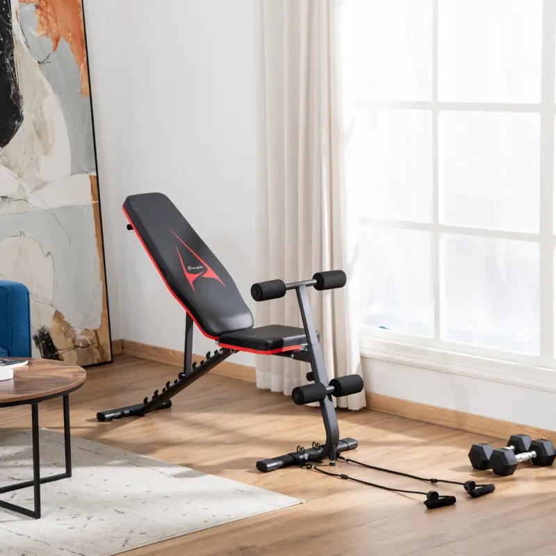 Soozier Adjustable Multifunctional Weight Bench for Full Body Workout w/ Resistant Rope