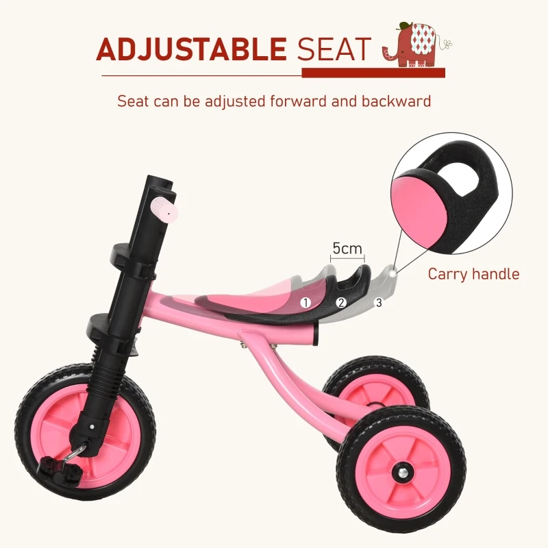 Qaba 3 Wheel Kids Tricycle Toddler Walking Trikes with Adjustable Seat for 3-6 Years old Boys & Girls Pink