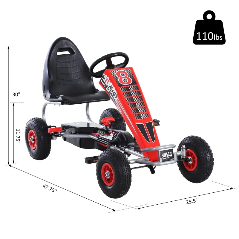 Aosom Pedal Go Kart Children Ride on Car  Racing Style with Adjustable Seat, Rubber Wheels, Handbrake, Clutch