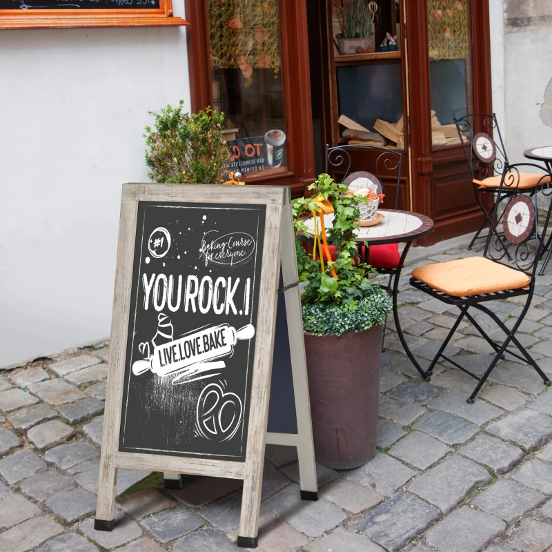Vinsetto Magnetic A-Frame Sidewalk Chalkboard Sign 40” x 20” Sturdy Freestanding Wooden Sandwich Board with Eraser - Oak