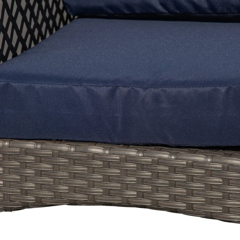 Outsunny 4-Piece Outdoor Wicker Sofa Set, Outdoor PE Rattan Conversation Furniture with 4 Chairs & Table, Water-Fighting Material, Blue