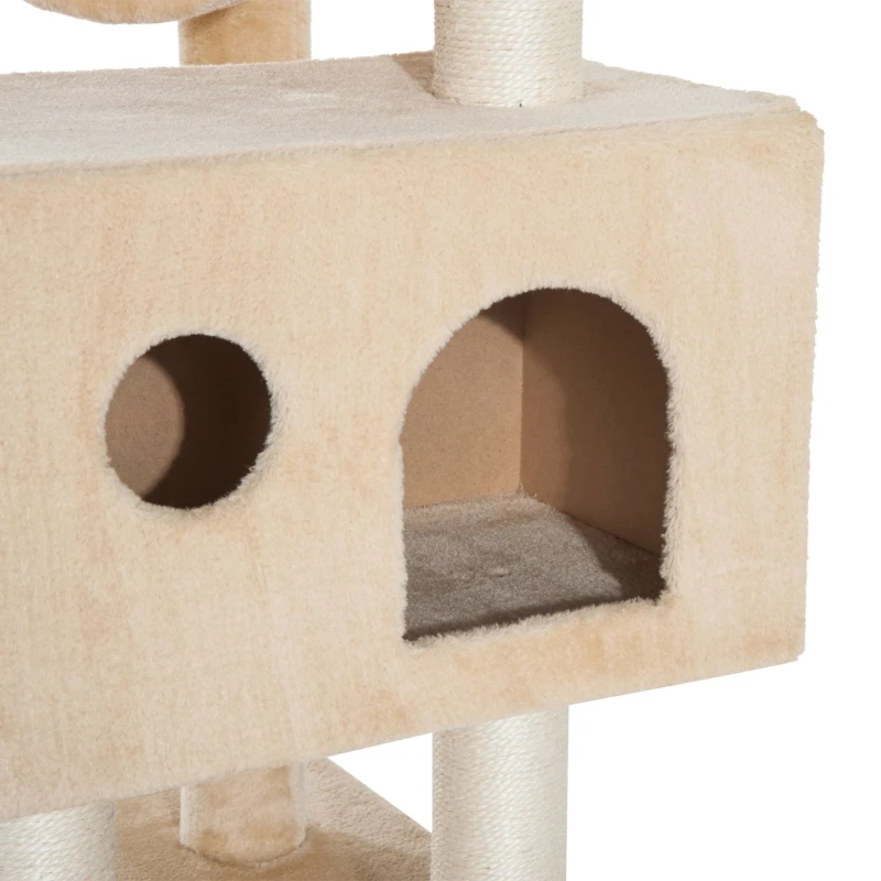Pawhut 65.2 Inch Cat Tree Scratching Post Pet Furniture with Condo, Hammock, Toy - Beige