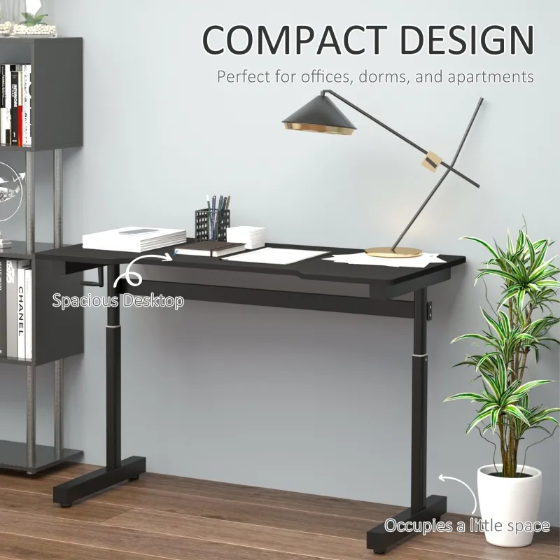 Vinsetto Manual Lift Table Height Adjustable Standing Desk in E-sports Style with Spacious Desktop, Hand Crank, Stand up Desk for Home Office