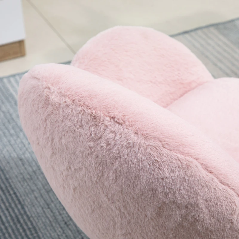 HOMCOM Faux Fur Leisure Chair Accent Chair Office Swivel Chair with Mid-Back Wide Design, Adjustable Seat Height, Steel Base, Wheels, Pink