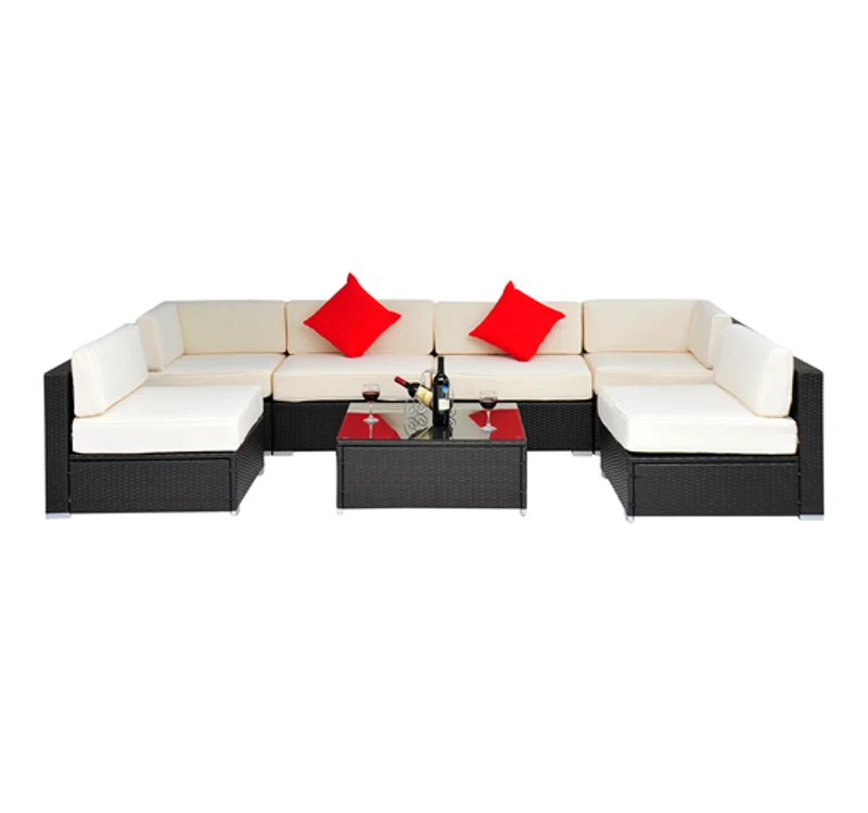Outsunny 7pc Outdoor Rattan Sectional Patio Furniture Set - Cream/Brown