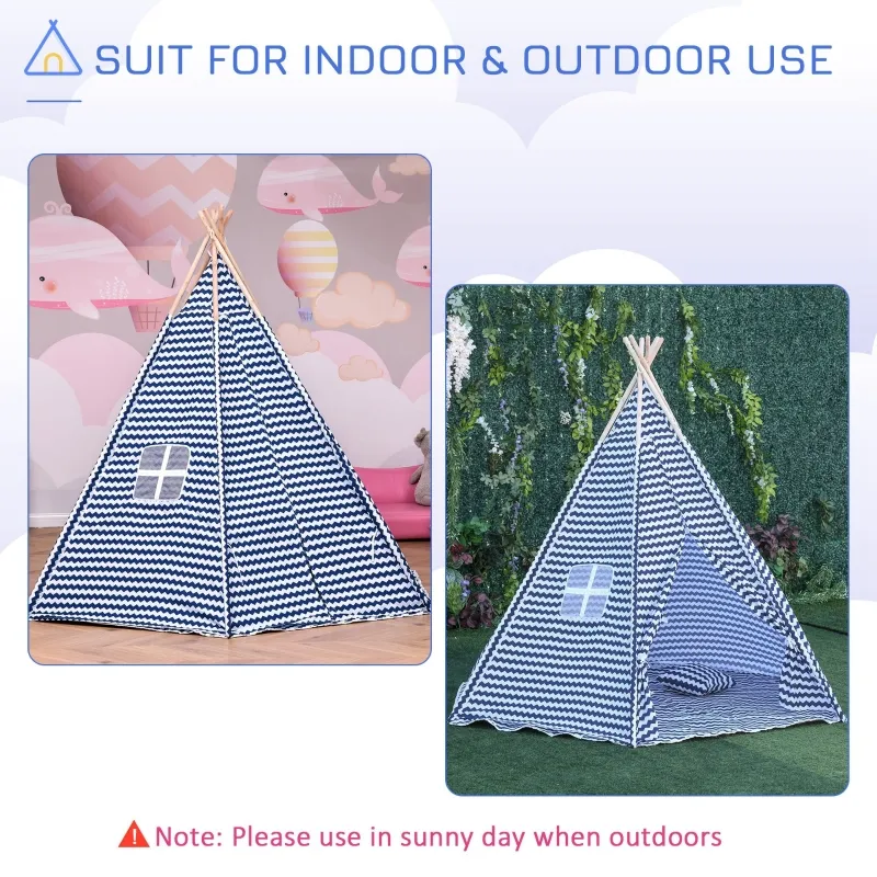 Qaba Kids Teepee Play Tent Portable Children Playhouse Toy for Boys and Girls with Mat Pillow Carry Case Indoor Outdoor Games Blue