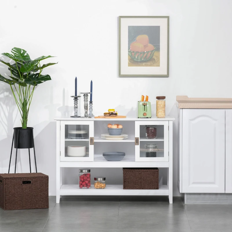 HOMCOM Modern Sideboard Buffet Cabinet, Console Table with Framed Glass Doors, Multiple Storage Options, and Anti-Topple for Kitchen, Living Room, White