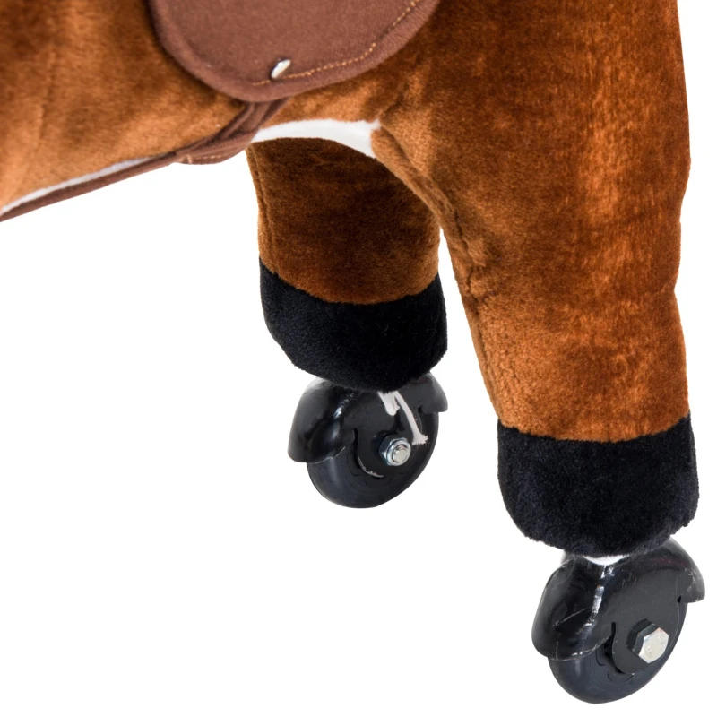Qaba Kids Interactive Plush Mechanical Walking Ride On Horse Toy with Wheels, Brown
