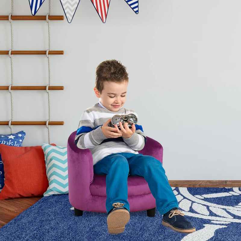 Qaba Velvet Kids Armchair Kids Furniture with Armrest, Plastic Legs - Purple
