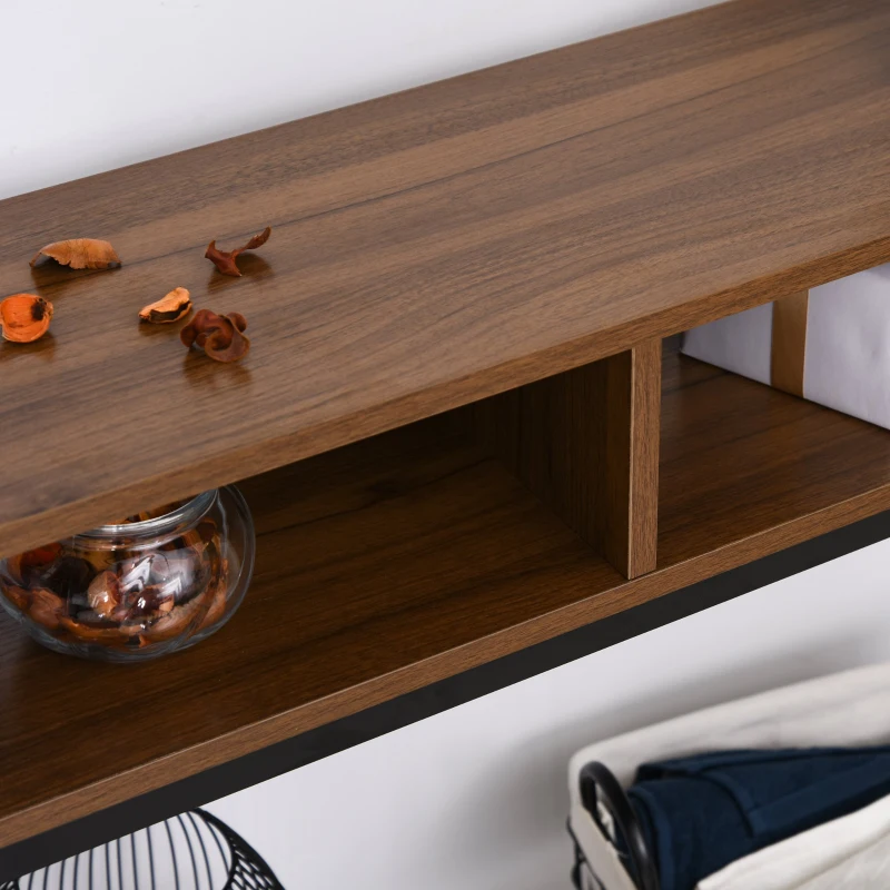 HOMCOM Industrial Style Entryway Console Table Desk with Shelf for Living Room, or Bedroom, Walnut Wood Grain and Black