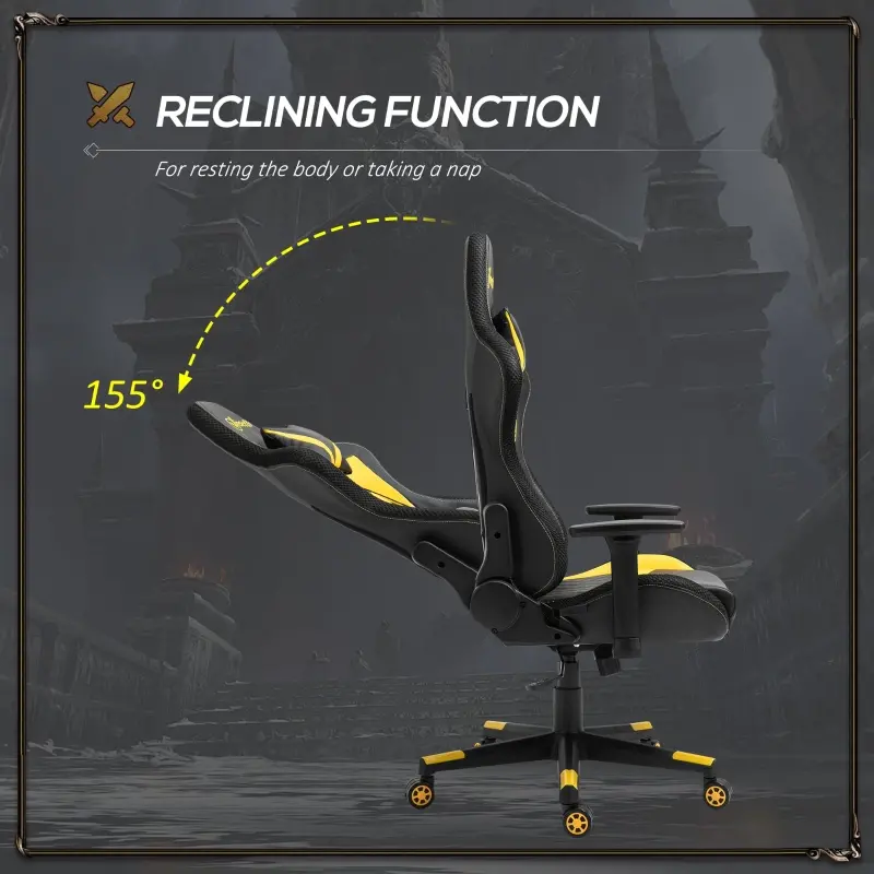 Vinsetto Racing Gaming Chair with RGB LED Lights, Adjustable Height, Gamer Office Chair, Computer Desk Chair, Black/Yellow