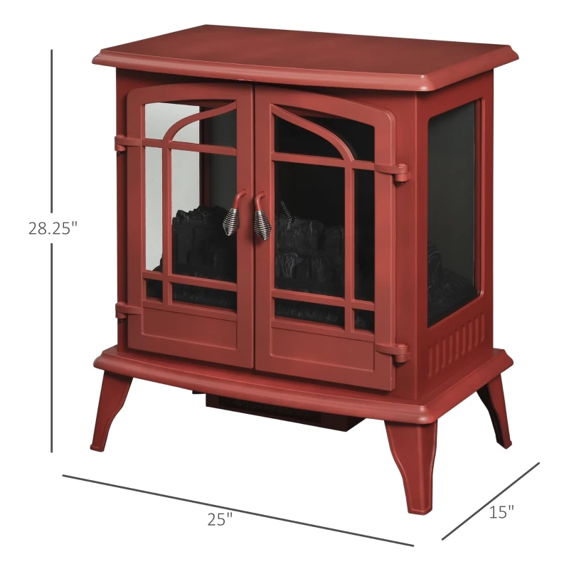 HOMCOM Electric Fireplace Heater, Fireplace Stove with Realistic LED Flames and Logs, Remote Control and Overheating Protection, 1400W, Red