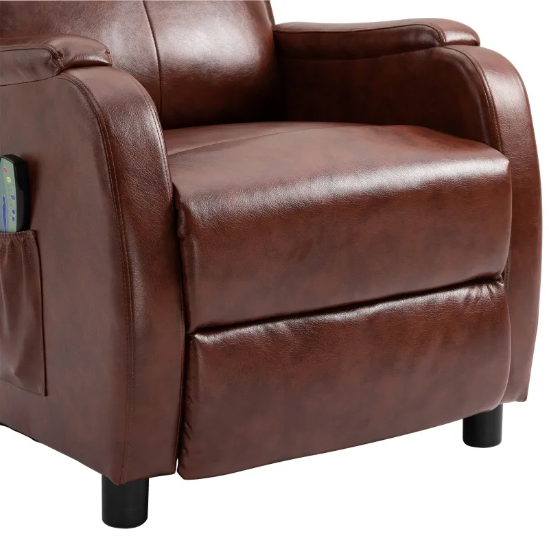 HOMCOM Massage Recliner Chair Padded Seat Cushion 165° Reclining Sofa with Side Pocket for Living Room, PU Leather, Remote Control, Light Brown
