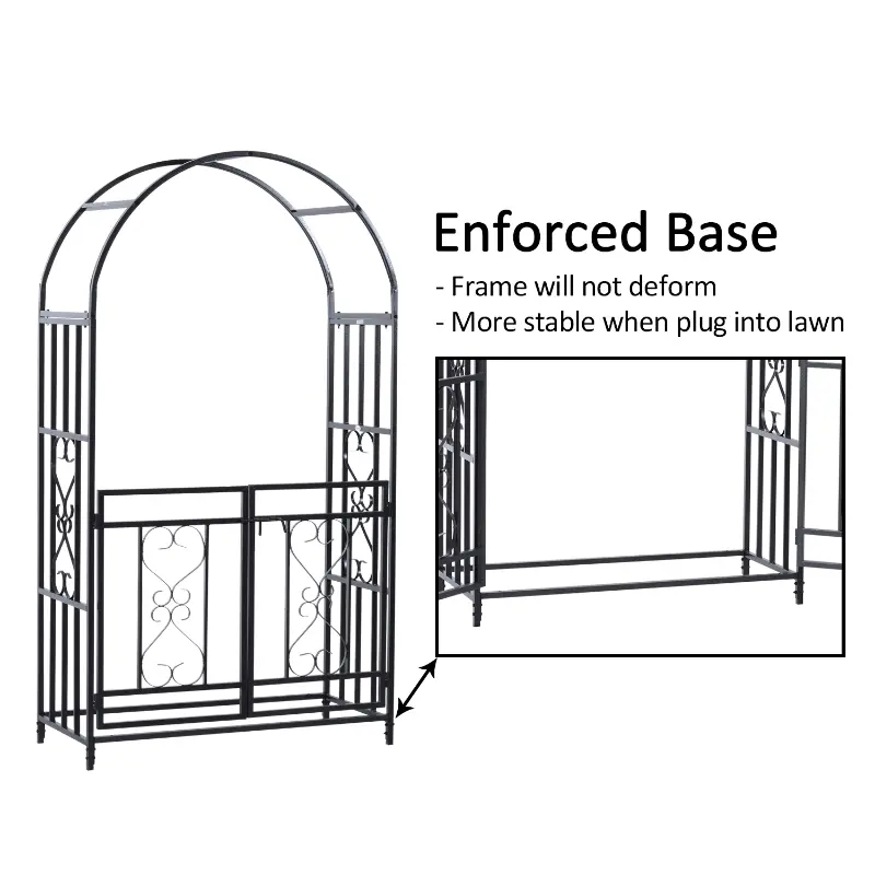 Outsunny 81" Metal Garden Arbor with Double Doors, Locking Gate, Climbing Vine Frame with Heart Motifs, Arch for Wedding, Bridal Party Decoration, Grey