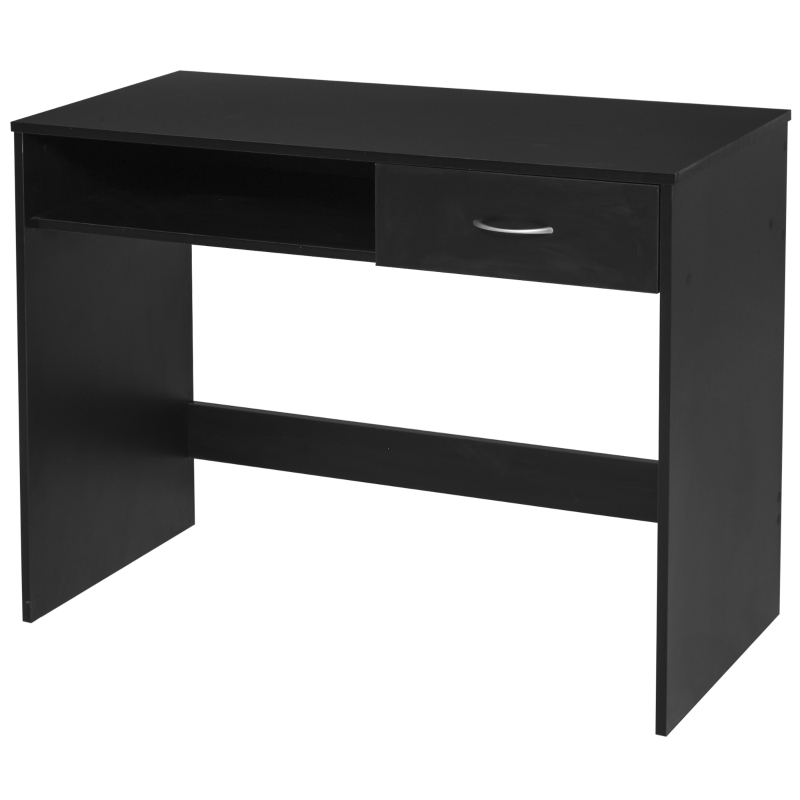 HOMCOM Modern Computer Desk with Drawer, Writing Table with Storage Shelf, Home Office Workstation, Black