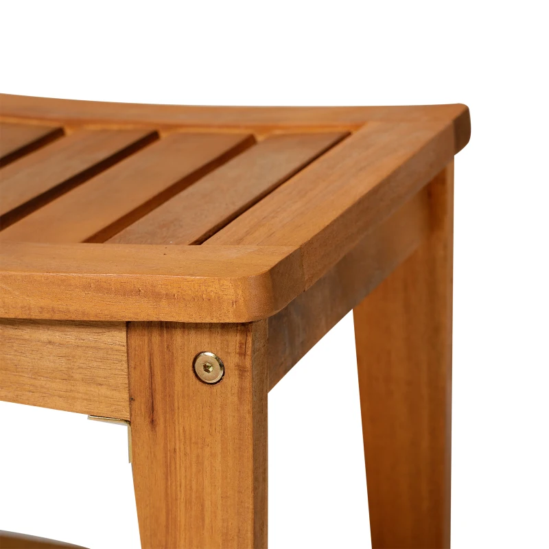 HOMCOM Indoor Outdoor Acacia Wood Shower Bench Bathroom Spa Chair Seat Organizer Storage Shelf