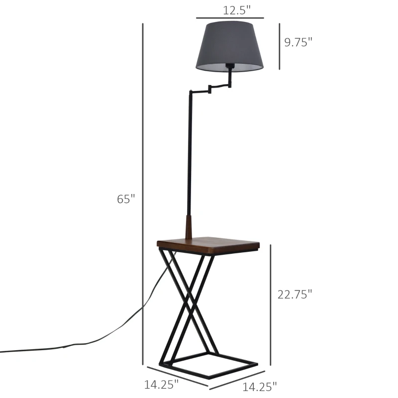 HOMCOM 65" Floor Lamp with Table Extendable and Retractable Arm E26 Steel
